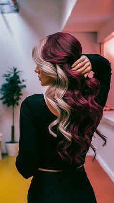 Burgundy Hair Color 2025: 27 Stunning Ideas Winter Color Hair Ideas, Burgundy Blonde Balayage, Cherry Coke Balayage, Burgundy Hair With Blonde, Raspberry Balayage, Mixed Hair Colors, Burgundy Hair With Blonde Highlights, Burgundy And Blonde Hair