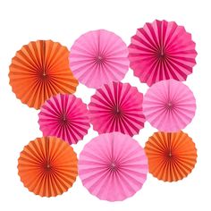 six pink and orange paper fans arranged in a circle