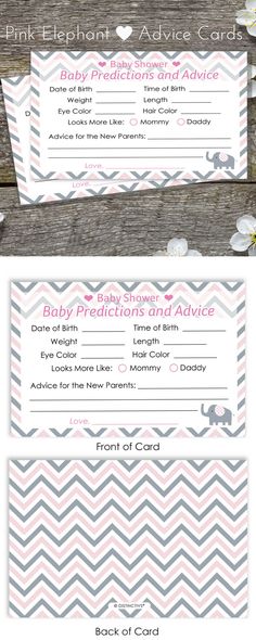 baby elephant advice cards with pink and gray chevrons