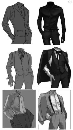 some black and white drawings of men in suits