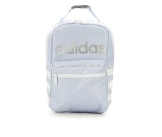 Durable wipe-clean fabric construction, Top nylon grab handle with clip-lock buckle, Insulated main compartment with dual zipper closure, External back mesh slip pocket, External front pocket with zipper closure, Approx. 7 inch W x 11 inch H x 4 1/2 inch D, adidas® branding details | Adidas Santiago II Lunch Box in Blue Dawn/Silve Adidas Blue Bags For Everyday Use, Blue Adidas Bags For Everyday Use, Adidas Blue School Bags, Blue Lunch Bag For Back To School, Blue Adidas School Bags, Sporty Blue Adidas Bag, Blue Sporty Adidas Bag, Functional Blue Adidas Bags, Adidas Blue Backpack