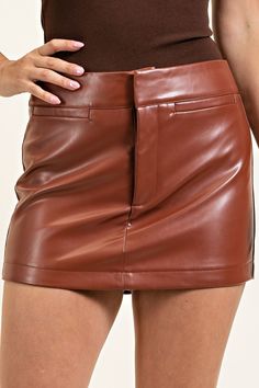 Faux Leather Skort Brand: GLAM Style: GP6657 Fabric: 50% PU 50% POLYESTER Details: Pocket Detail Faux Leather Skort MODEL HEIGHT: 5' 9" Leather Skort, Plus Jumpsuit, Confident Style, Glam Style, Sleeveless Bodysuit, Crop Top Sweater, Plus Dresses, Wedge Boots, Jeans For Sale