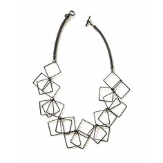 mesh and square slice necklace electroplated with either rhodium or black powder coat 26" with toggle clasp Modern Necklaces With Adjustable Rectangular Links, Modern Necklace With Adjustable Rectangular Links, Modern Adjustable Necklace With Rectangular Links, Contemporary Black Jewelry With Oxidized Finish, Modern Adjustable Rectangular Necklace, Square Necklace, Black Rhodium, Metal Necklaces, Toggle Clasp