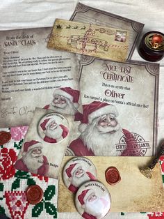 an old fashioned christmas card with santa claus on it and other items to make it