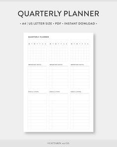 the printable quartly planner is shown in black and white