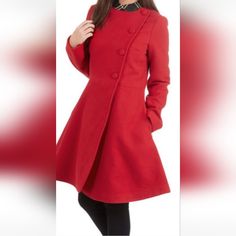 Ladies Red, Very Flattering Light Weight Coat. Double Breasted And Fitted, With A Black And White Lining. So Soft To The Touch. Red Coat, A Black, Double Breasted, Jackets & Coats, Jackets For Women, Boutique, Black And White, Red, Women Shopping