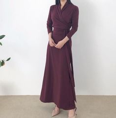 ▶ Colors ◀ Pink Dark red Brown Black ▶ Size ◀ One size(Free) ▶ Fabric ◀ Polyester / Span ▶Size Spec◀ Total Length : 129cm Chest : 46cm (Around 92cm as circular) Waist : 38cm (Adjustable - Around 92cm as circular) Shoulder : 38cm  Sleeve length : 50cm -------------------------------------------- ▶ SHIPPING Information ◀ Delivery usually takes 10~15 business days. (Korea Post EMS) Even it is express shipping, recently it is not easy to get air space flexibly. Please, kindly wait a bit and be patie Fitted Belted Wrap Maxi Dress, Formal Midi-length Faux Wrap Dress, Formal Midi Length Faux Wrap Dress, Faux Wrap Fitted Dresses, Fitted Wrap Maxi Dress With Belt, Formal Faux Wrap Midi Dresses, Fitted Faux Wrap Dresses, Fall Evening Wrap Maxi Dress, Formal Wrap Maxi Dress With Tie Waist