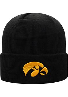 Show off your team pride and style in this Iowa Hawkeyes Top of the World Black Cuffed Knit Knit Hat! This Hawkeyes Knit Hat features a team logo embroidered on the front, so now everyone will know how much you love your Hawkeyes. Go Hawkeyes! TOW - Basic Knit, Team logo embroidered on front, Team color knit, Soft hand and breathable knit, Stretch knit, Acrylic, Wipe clean with cloth or cleaning kit, 4 Black Winter Hat For Fan Gear, Mens Knit, Knit Hat For Men, Iowa Hawkeyes, Black Acrylic, Men's Knit, Top Of The World, Cleaning Kit, Knit Hat