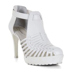 Extremely Rare White Leather Caged High Heel Bootie W/ Silver Hardware From Bcbg Max Azria Runway. Excellent Pre-Owned Condition, Only Wear Visible = Slight Scuffing On Bottom Of Shoe. The Cage Construction Of This Bootie Creates A Multidimensional Look That Flawlessly Complements Sumptuous Style. Stiletto Heel. Exposed Platform With Lug Sole. Rounded Toe. Cutout Vamp With Cage Construction At Front. Ankle Strap. Back Zipper Closure. Material: Cow Leather Upper, Tpu Sole. Heel Boots White, White High Heel Boots, White Platform Boots, White Booties, Boots White, White Platform, Platform Stilettos, Platform Ankle Boots, White Boots