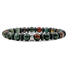 Description Unleash your inner adventurer with the Lava Rock & Gemstone Beaded Bracelet from our Atlas Collection. This striking bracelet features a captivating combination of handmade mossy green bloodstone and black lava stone beads, creating a bold and unique statement for the discerning gentleman. Highlights Handmade Excellence: Meticulously crafted in Knoxville Tennessee, ensuring each bracelet is a unique masterpiece. Premium Bloodstone and Lava Stone Beads: Naturally formed and carefully Adjustable Green Moss Agate Bracelet, Green Moss Agate Bracelet With Natural Stones, Mala Beads Bracelet, Mossy Green, Knoxville Tennessee, Zebra Wood, Lava Rock, Gemstone Beaded Bracelets, Lava Stone