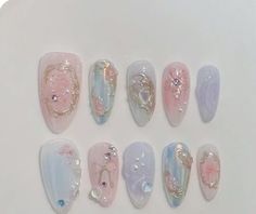 Svt Nails, Nails Reference, Korea Nails, Korea Nail Art, Plain Acrylic Nails, Hippie Nails, Cute Simple Nails