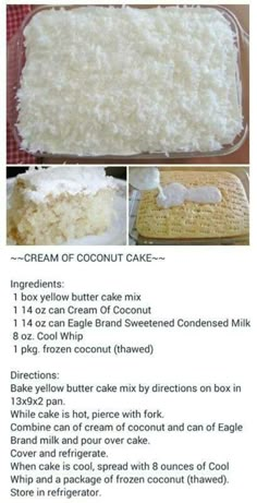 instructions for how to make a coconut cake