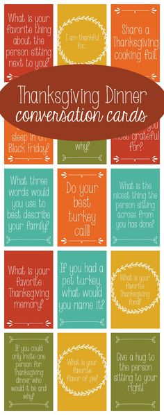 thanksgiving dinner conversation cards with words and phrases