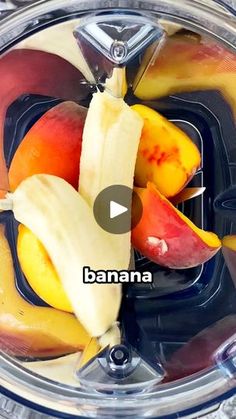 bananas and peaches in a blender with the words banana on it's side