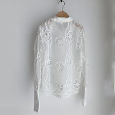 Adriana Embroidered Blouse Katun Bordir, Floral Embroidered Shirt, Women White Blouse, Porto Rico, White Lace Blouse, White Long Sleeve Blouse, Loose Fit Shirts, White Long Sleeve Shirt, Blouse Material