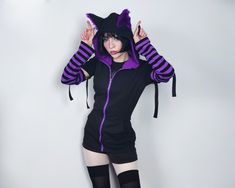 Cat Ears Hoodie PURPLE Male/female Cut - Etsy Fitted Punk Hoodie, Punk Style Fitted Hoodie, Fitted Hooded Halloween Hoodie, Fitted Casual Hoodie For Cosplay, Casual Fitted Hoodie For Cosplay, Emo Hoodie For Winter Cosplay, Emo Winter Cosplay Hoodie, Emo Style Winter Hoodie For Cosplay, Fitted Hoodie For Halloween In Alternative Fashion Style