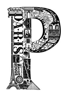 the letter p is made up of many different types of things in black and white