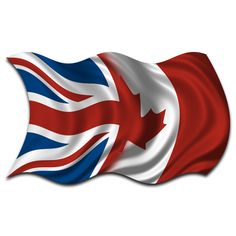 the british and canadian flags are waving in the wind on a white background stock photo