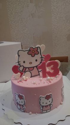 a hello kitty birthday cake with pink frosting