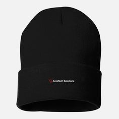 a black beanie hat with the logo for an archtchch foundation on it