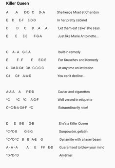 the guitar chords for killer queen