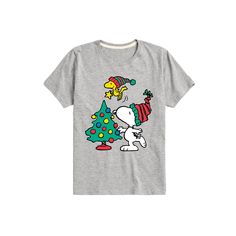 Give his wardrobe a festive refresh with this Boys' Peanuts Snoopy & Woodstock Tree FEATURES Crewneck Short sleevesFABRIC & CARE Heather Colors: Cotton/Polyester, Solid Colors: Cotton Machine wash Imported Size: Large. Color: Heather Gray. Gender: male. Age Group: kids. Peanuts Christmas Tree, Snoopy Halloween, Peanuts Snoopy Woodstock, Peanuts Christmas, Graphic Material, Snoopy Woodstock, Charlie Brown Christmas, Kids Pattern, Matching Family Pajamas