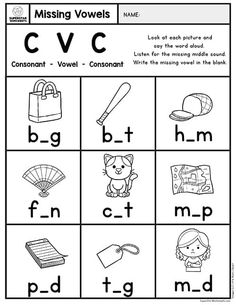 the missing words worksheet for cvvcc, which includes pictures and letters