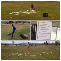 a collage of photos with words written in the grass and a woman pushing a suitcase