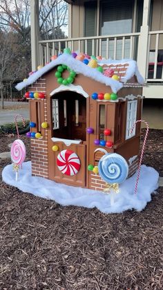 Morgan Renfro | I added more candy to my giant gingerbread house! #giantgingerbreadhouse #gingerbreadhouse #littletikesplayhousemakeover... | Instagram Christmas Cubby House, Gingerbread Christmas Decorations Ideas, Gingerbread Cubby House, Ginger Bread Decorations Ideas, Gingerbread House Playhouse Diy, Christmas Diy Gingerbread Decor, Christmas Gingerbread House Decor, Diy Giant Gingerbread House Decorations, Christmas Play House Diy