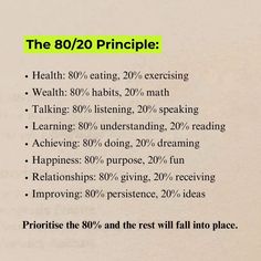 the 80 / 20 principle health 80 % eating 20 % exexing healthy 80 % habitts 20 % math