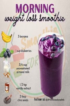 a smoothie with blueberries, bananas and other ingredients to make it into a smoothie