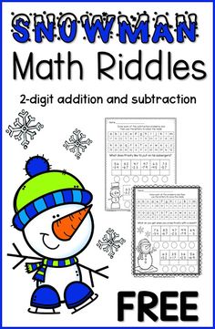 the snowman math riddles for kids to practice addition and subtraction skills