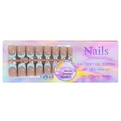 nails in soft gel system with pink and white nail polish on the tip, pack of 12