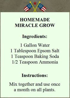 a poster with instructions for how to make homemade miracle grow ingredients in the kitchen and on the table