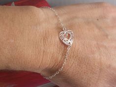 Sterling Silver Heart Bracelet/Anklet/Ankle, Filigree, Valentines Day Gift, Love, Mom,Wedding/Bridesmaid/Flower Girl,Anniversary,Her,Sisters Mothers Day Daughter, Wedding Bridesmaid Flowers, Sterling Silver Heart Bracelet, Bridesmaid Flower, Silver Heart Bracelet, Snowflake Earrings, Silver Anniversary, Sterling Silver Filigree, Bridesmaid Flowers