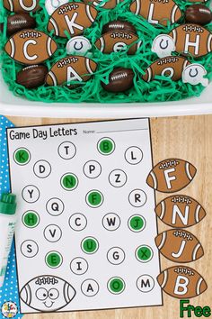 a football themed game day letter matching activity for kids to practice their letters and numbers