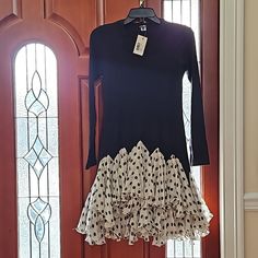 New With Tag Size Xs, Fits Girls Size 14 16 Black Skirted Dress For Fall, Black Skirted Dress With Ruffles, Twirly Dress, Matching Sweaters, Full Skirt Dress, Lace White Dress, Navy Blue Dresses, Skirt Dress