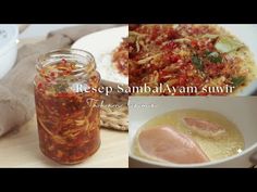 there are three different pictures with food in them and the words resep sambayann surviri above it