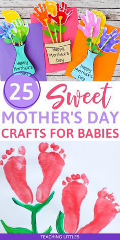 mother's day crafts for babies with handprints and flowers in vases