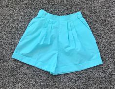 "1980's Sears brand Goola Gong seafoam green high waisted shorts! When I first saw these, all I could think of was Suzanne Somers in \"Three's Company\"! These have pleating at the front, wide legs with cuffs, side pockets and a front buttoning waistband. Back waistband is shirred elastic (in good condition). These are clean and in excellent condition. There's just a tiny spot on right front waistband. Label: Goola Gong by Sears - Size Missy Small - 40% Polyester, 39% Nylon, 21% Cotton - Made in 1930s Fashion Dresses, Pastel Shorts, 80s Skirt, 80s Nostalgia, 1930s Dress, Cottagecore Style, Plaid Vest, Boho Style Dresses, 1930s Fashion