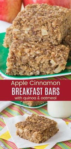 apple cinnamon quinoa breakfast bars on a plate