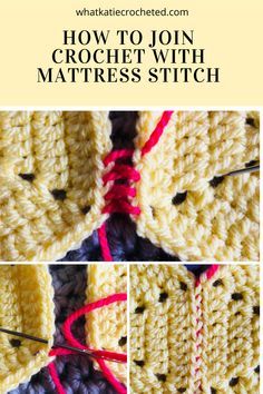 the crochet stitch is being worked on with yarn, and there are pictures of how