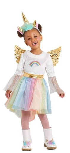 Toddler Girls RAINBOW UNICORN Sequin Dress Wings Horn Costume Size 2T/3T NWT Toddler Girls RAINBOW UNICORN Sequin Dress Wings Horn Costume Size 2T/3T NWT Description New with Tags~ Never Worn! Toddler Girls Hyde and Eeks Boutique RAINBOW UNICORN Halloween Costume  Size 2T-3T   Costume includes-- Dress with organza sleeves, Velour Bodice with Sequined Rainbow, Faux Fur Accents and Hi Low Hemline Attached Gold Wings Headband with Gold Horn/Ears and Faux Fur Accents Payment Payment is expected with Horn Costume, Horns Costume, Easy College Halloween Costumes, Unicorn Halloween Costume, Spooky Costumes, Unicorn Halloween, Halloween Recipe, Crafts Halloween, Organza Sleeves