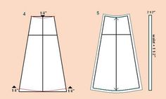 the front and back view of a skirt with measurements for each side, showing how to measure