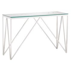 a glass and metal console table