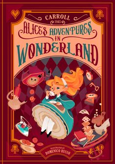 an illustration of alice's adventures in wonderlandland, with the title and illustrations