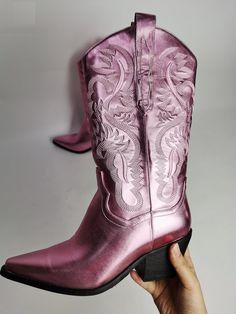 Step out in style with these cowgirl boots, embellished with Western-style stitching for an authentic touch. The stacked Cuban heel adds a bit of height without compromising on comfort, and the twin pull tabs ensure easy on and off. Perfect for anyone looking to add some sparkle to their wardrobe. Cowgirl boots Western style stitching Stacked cuban heel Twin pull tabs Check images for detailed dimensions Disco Cowgirl Boots, Green Contacts Lenses, Purple Contacts, Fall Sweaters For Women, Disco Cowgirl, Aesthetic Clothing Stores, Jogger Pants Casual, Boots Western, Cuban Heels