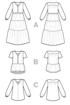 the front, back and side views of a women's dress with long sleeves