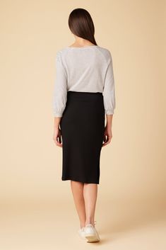 Ribbed skirt with a straight silhouetteFeaturing side slits that falls below the knee.Made from our signature Paris Rib, a stretchy-soft fabric sourced from FSC-certified beechwood forests.This item is designed to be slim fitting, we suggest sizing up if you prefer a more relaxed fit.Length: 28" Versatile Midi Length Workwear Bottoms, Versatile Midi Length Bottoms For Workwear, Spring Workwear Skirt With Side Slits, Pencil Skirt With Side Slits For Spring Workwear, Spring Pencil Skirt With Side Slits For Workwear, Chic Relaxed Pencil Skirt For Daywear, Workwear Midi Skirt With Side Slits, Midi Skirt With Side Slits For Work, Fitted Pencil Skirt With Side Slits For Workwear