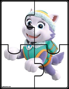 a puzzle piece with a cartoon dog wearing a hat and scarf